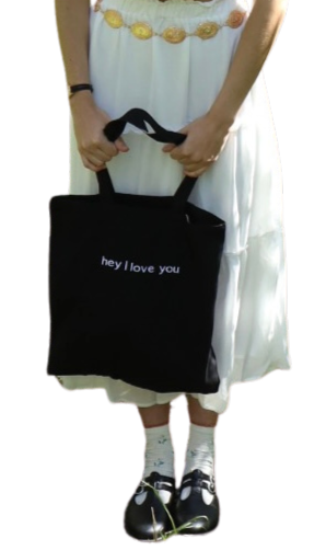 hey I love you embroidered tote bag