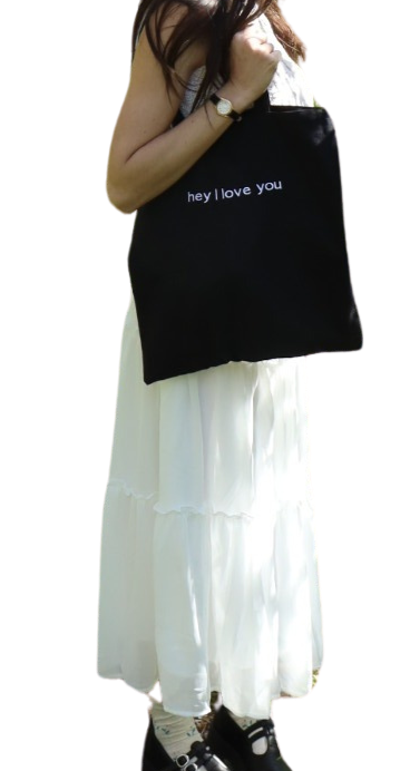 hey I love you embroidered tote bag