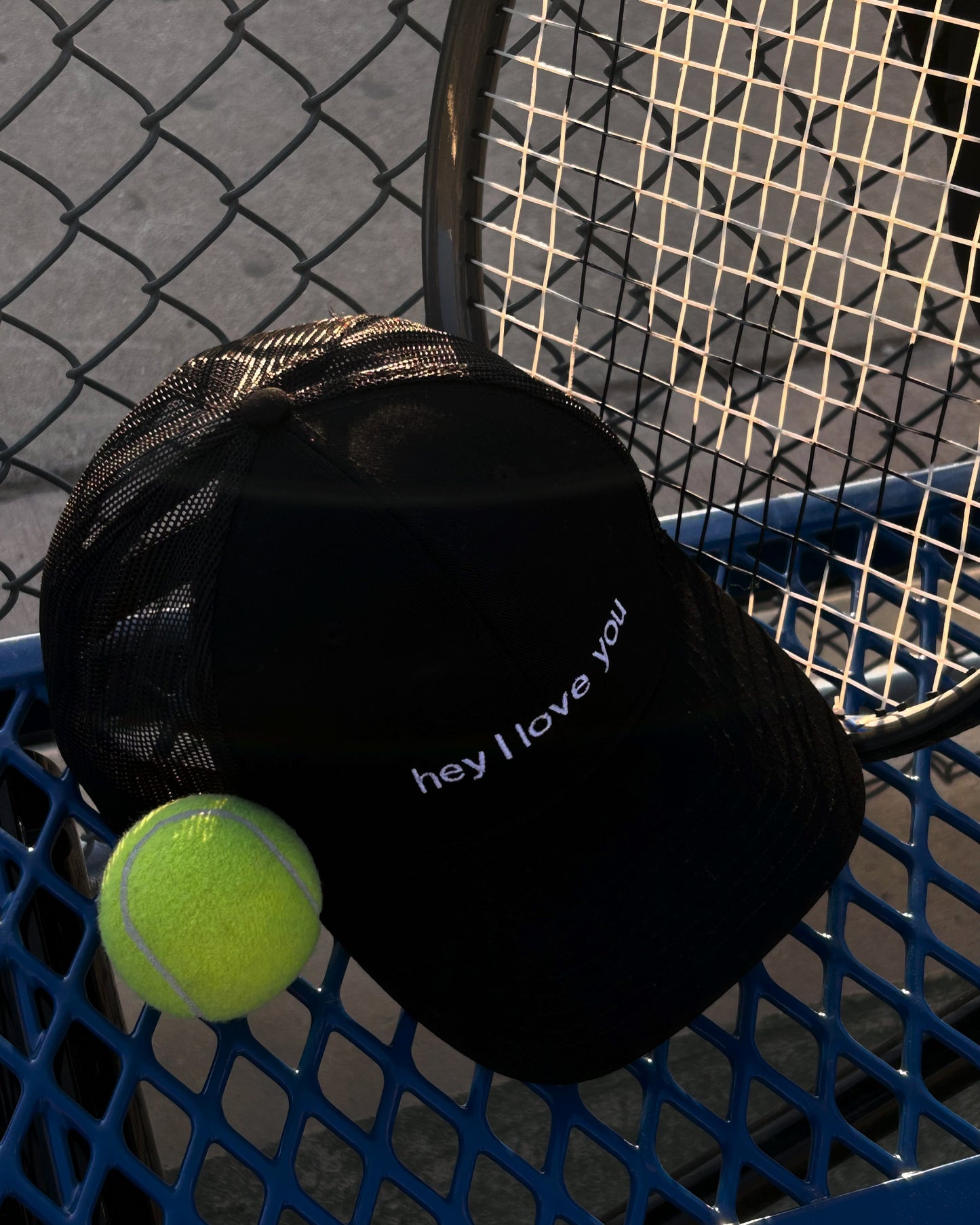 hey I love you embroidered trucker hat