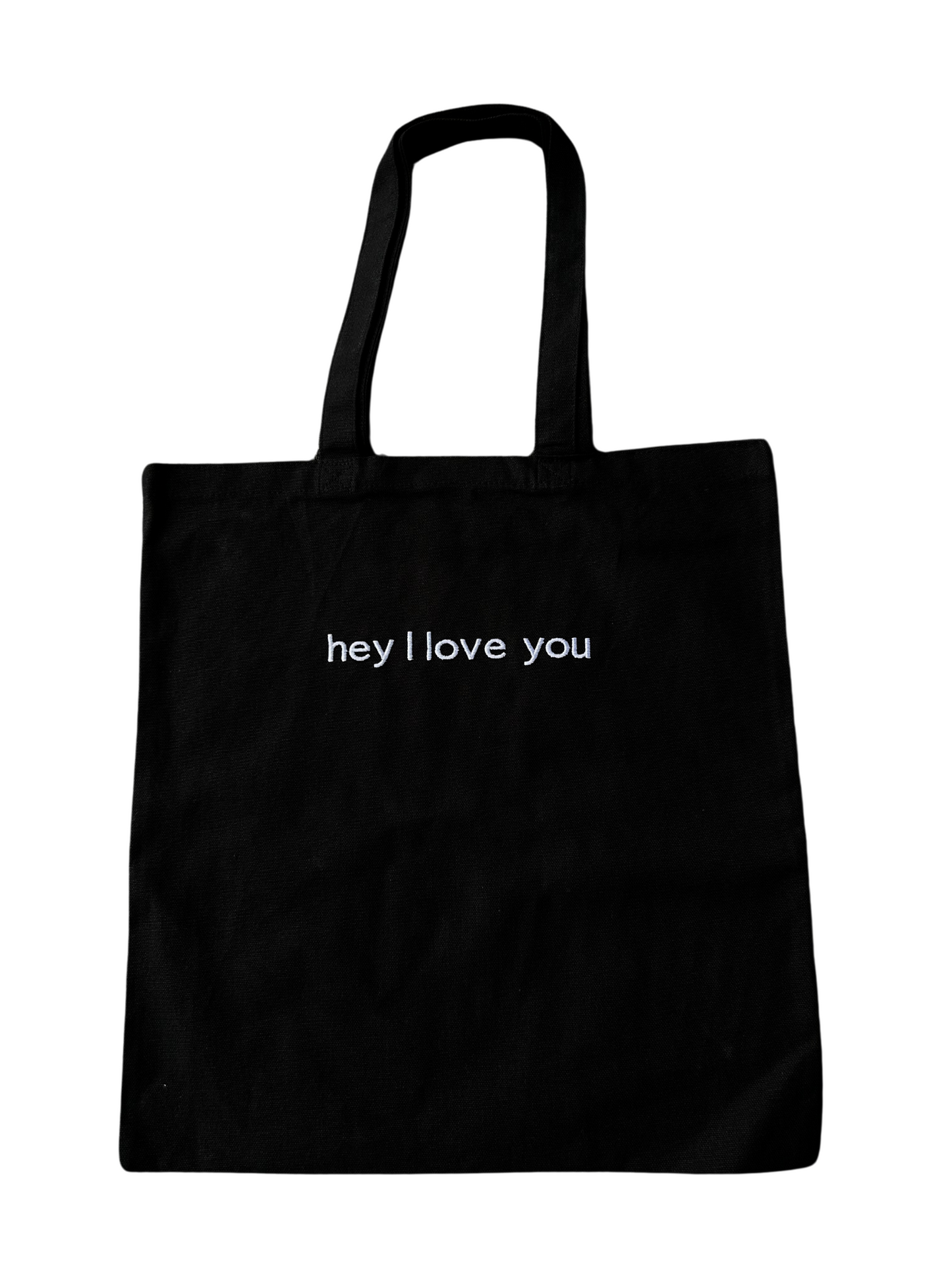 hey I love you embroidered tote bag