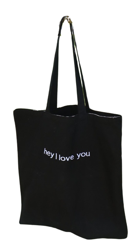 hey I love you embroidered tote bag